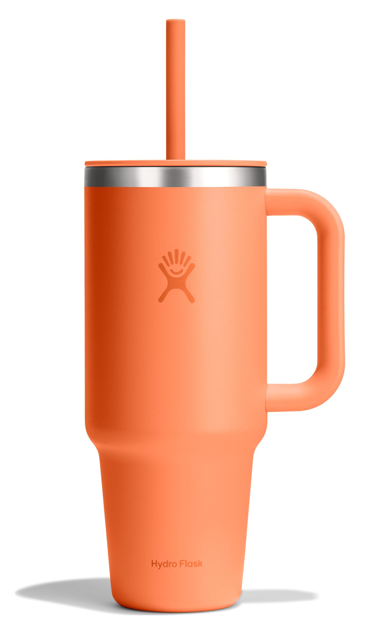 Travel Tumbler with Handle, Lid and Straw - Insulated Stainless Steel in 40 Oz Nectar Orange
