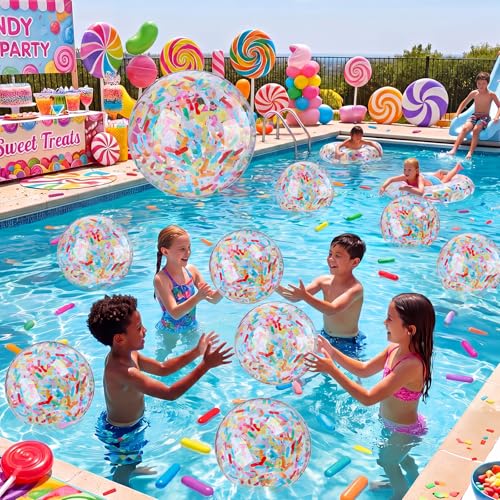 Yinder 24 Pieces Confetti Glitter Beach Balls Inflatable Pool Floating for Birthday Donuts Theme...
