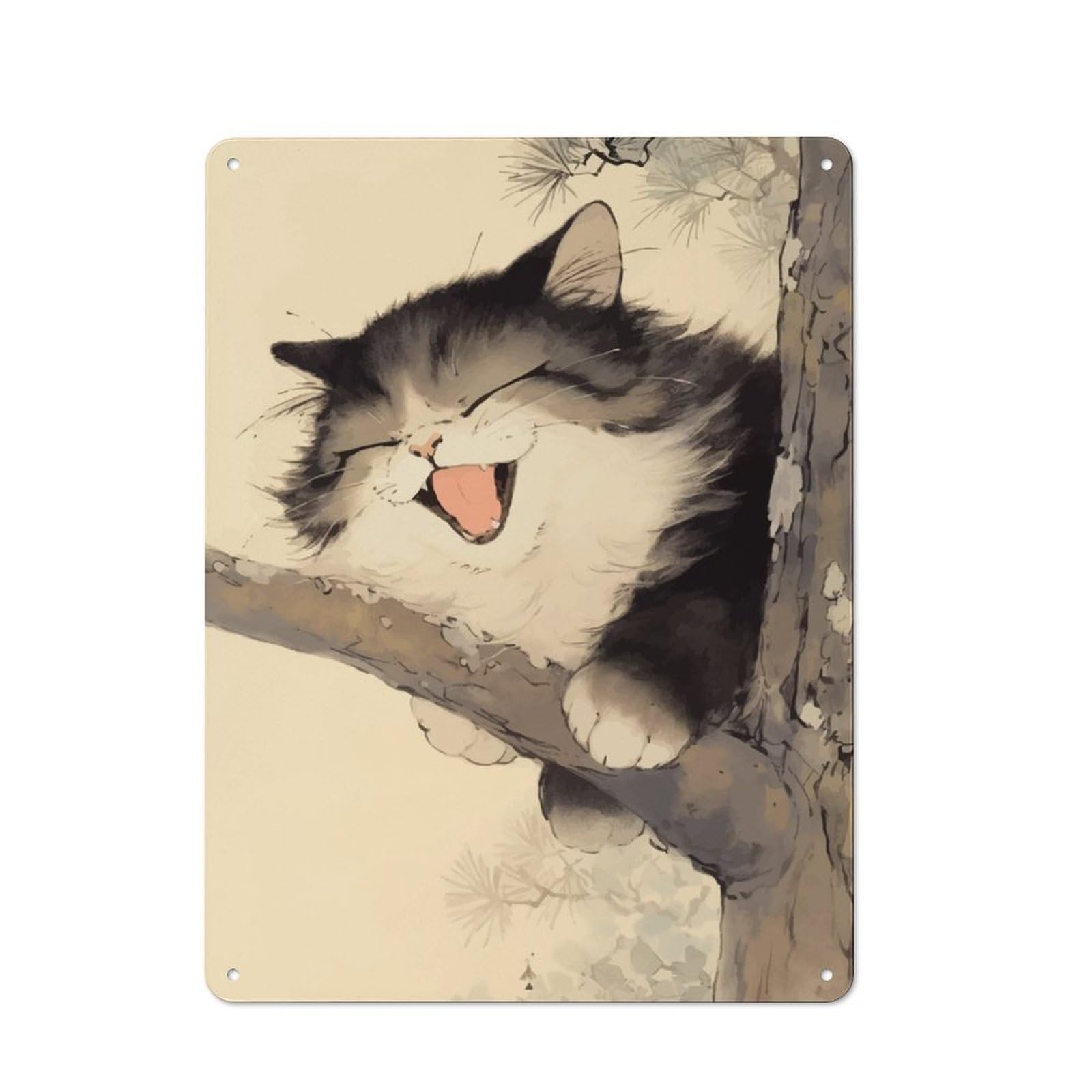 Junmoney Laughing Cat Tin Wall Plaque 40X30cm With For Home Office Or Studio, Gift Idea At Christmas For Creative Workspace Decorators