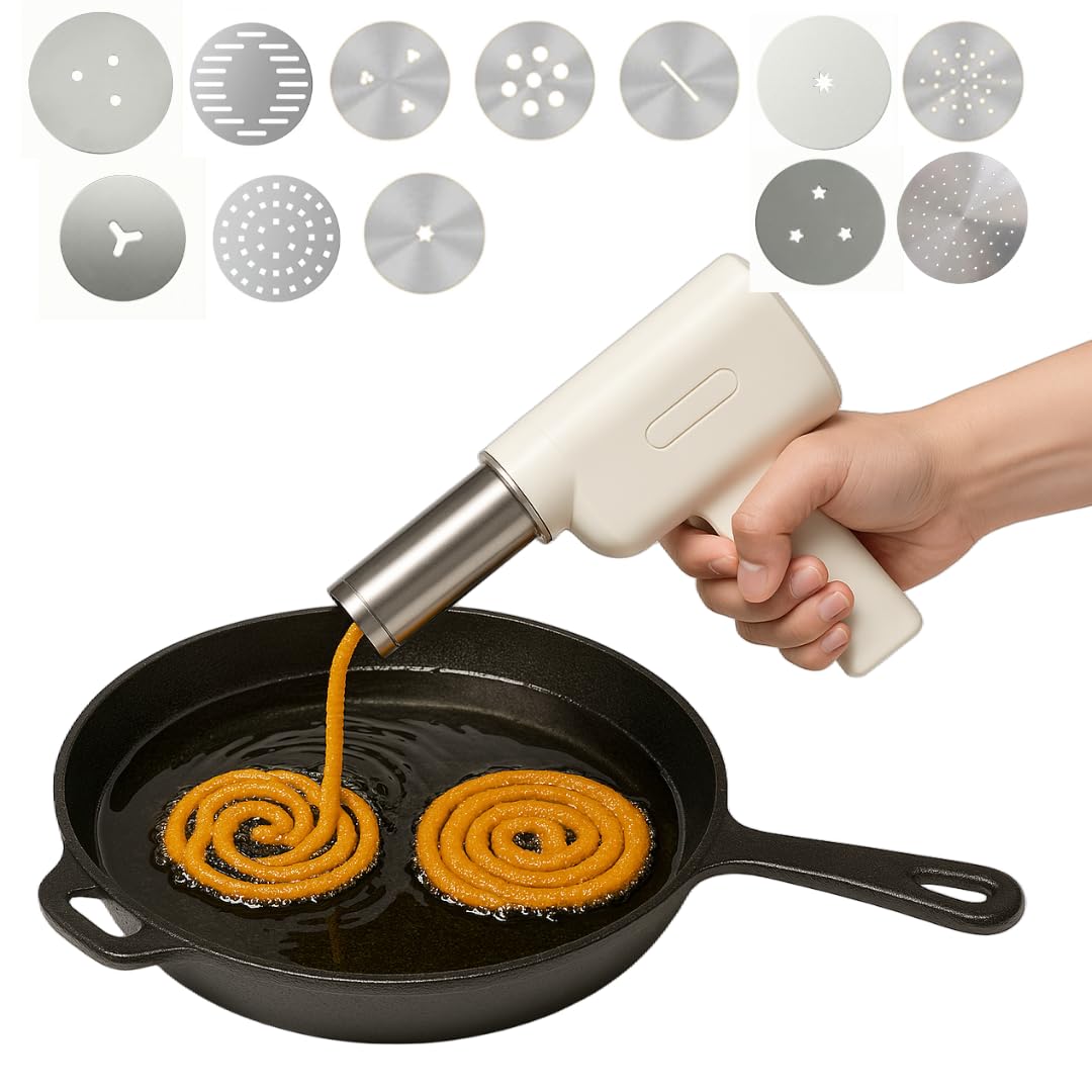 Lalantika Electric 12 Molds Idiyappam Maker, Murukku Maker, Pasta Maker & Noodle Maker, 50Watts Power, 50 Times for Full Charge, Cordless (White)