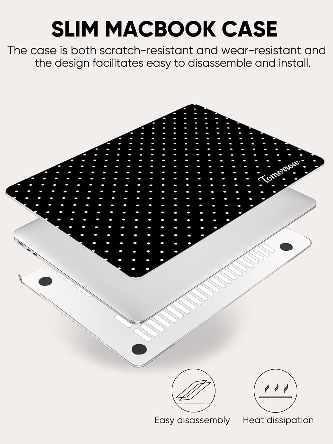 Seorsok Compatible with New MacBook Air 13.6 inch Case M4 M3 M2 2025 2024-2022 Release A3240 A2681 A3113 Touch ID,Premium Cream Textured Black Polka Dot Plastic Hard Shell Case&Keyboard Cover,Black