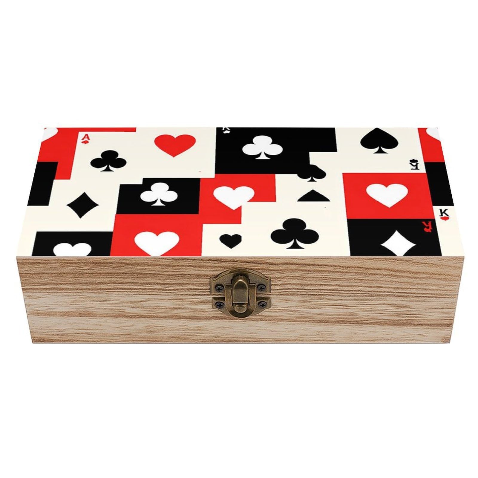SMAZDFXX Grid Poker Playing Card Wooden Storage Box With Hinged Lid Decorative Front Clasp Keepsake Boxes