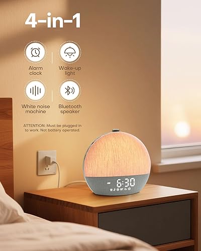 Miniatura 2 de Reloj despertador de amanecer, máquina de sonido de ruido blanco, despertador de luz solar para dormitorios, 9 luces nocturnas RGB naturales, 30