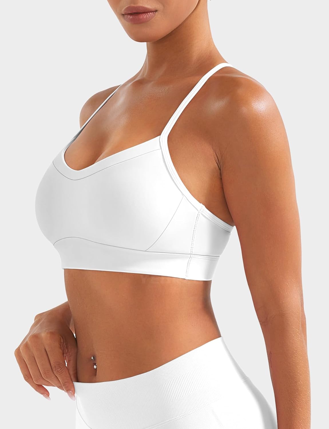 YEOREO Luciny Workout Y Back Sports Bras for Women Spaghetti Straps Racerback Padded V Neck Medium Impact Gym Bra Yoga Top - Image 3