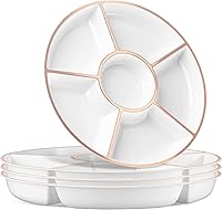 Vista 9 de Bandeja de servir redonda seccional de 6 secciones de plástico Plasticpro (2, Blanco y Oro Rosa)