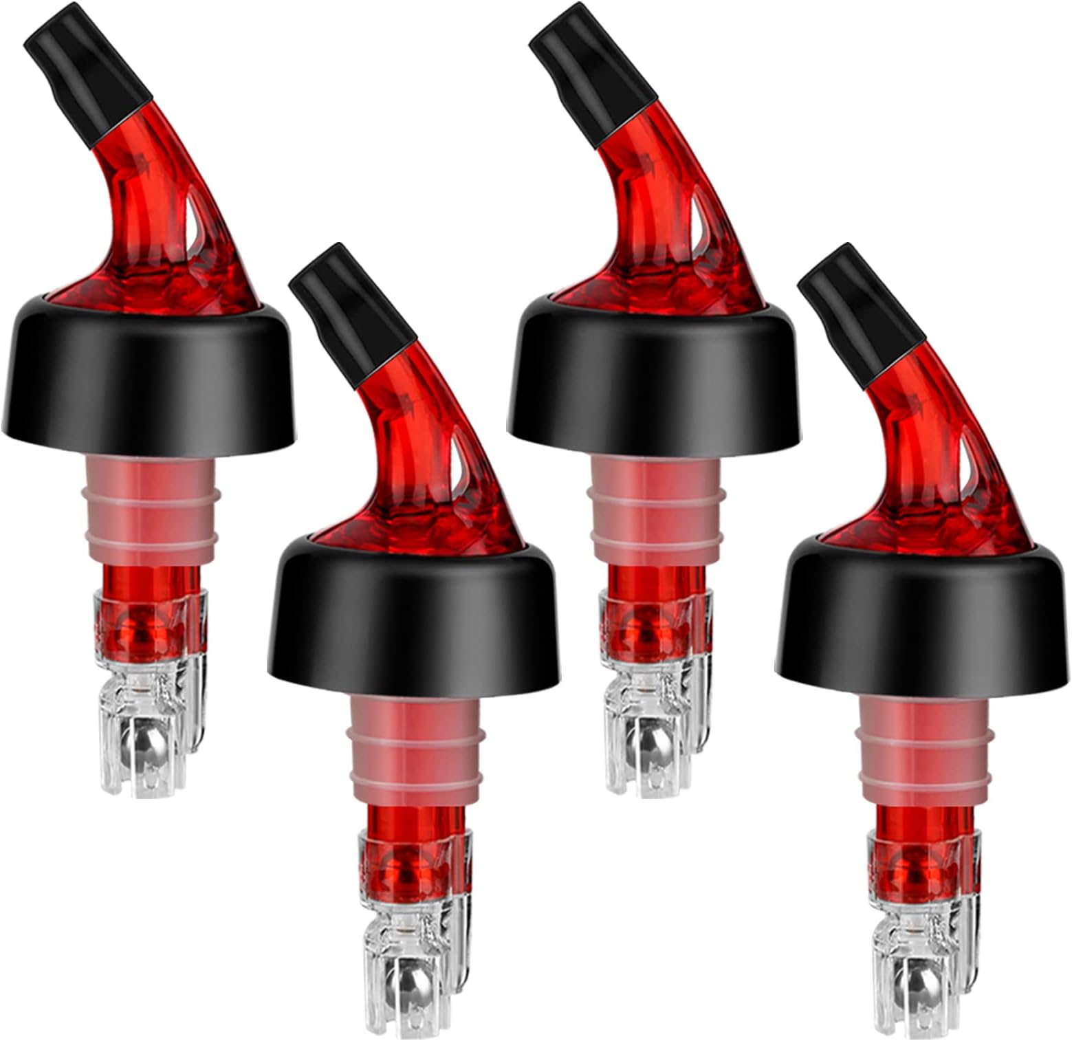 Automatic Measured Bottle Pourer - Quick Shot Spirit Measure Pourer with Dust Caps for Wine Cocktail Home Bar Tools - 1.5oz/45ml(Red, 4 Pack)