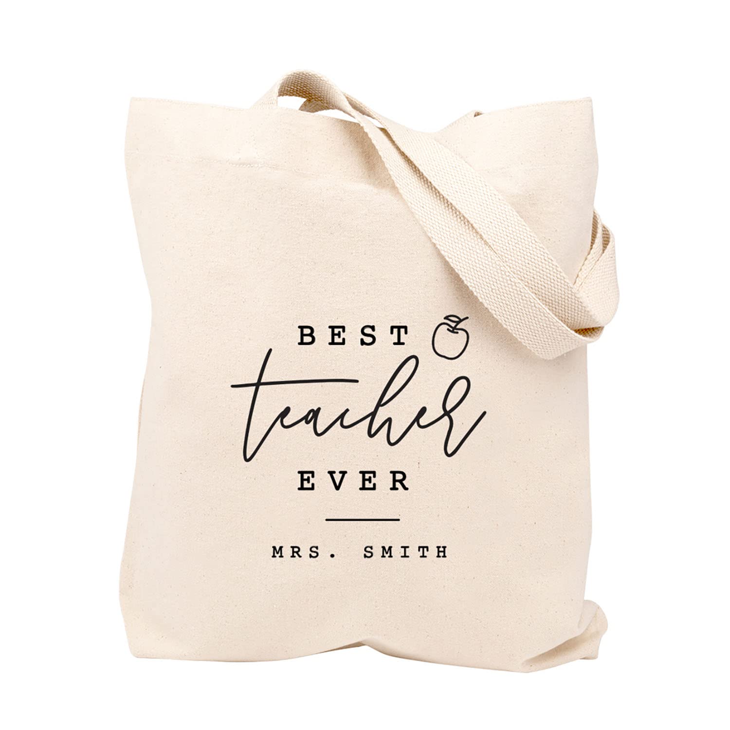 Andaz Press Personalized Tote Bag, Custom Best Teacher Ever, Custom Name Tote Bag for Supplies, Women's Teacher Gift, 15 x 15.75, 1-Pack