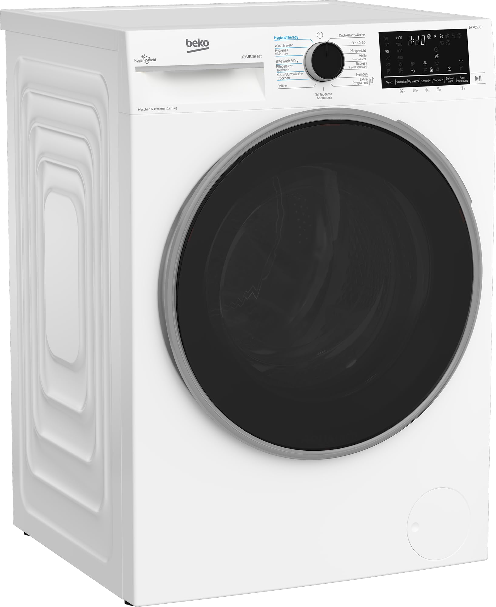 Beko B3DFT512447W freistehender Waschtrockner 12 kg Waschen 8 kg Trocknen 1400 U/min SteamCure AddXtra Hygiene Therapy ProSmart Inverter Motor Weiß