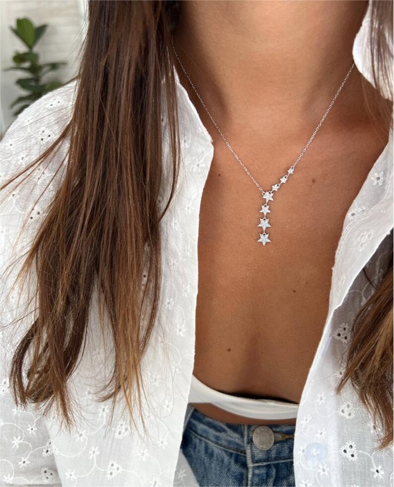 Kyerlyn Crystal Dainty Star Necklace for Women, Star CZ Charm Statement Y-Necklace Gold/Silver/Rose Gold Shining Exquisite Choker Necklace for Women Adjustable Jewelry Gifts - Image 3