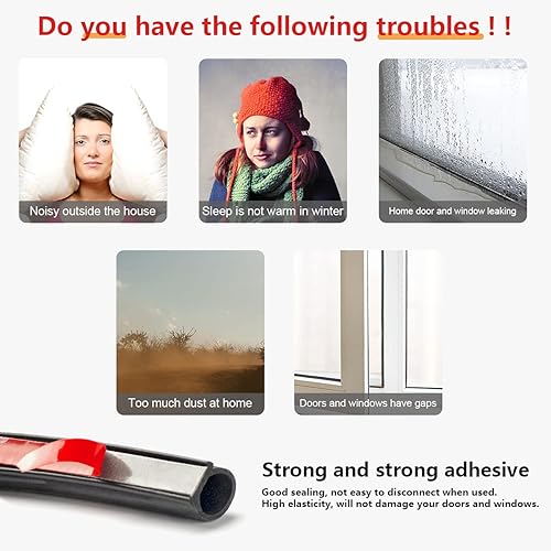 Miniatura 2 de Tira de sellado para puertasventanas, sellos de respaldo autoadhesivos con gran espacio, fácil de cortar a tamaño 1 (negro, 18 pies)
