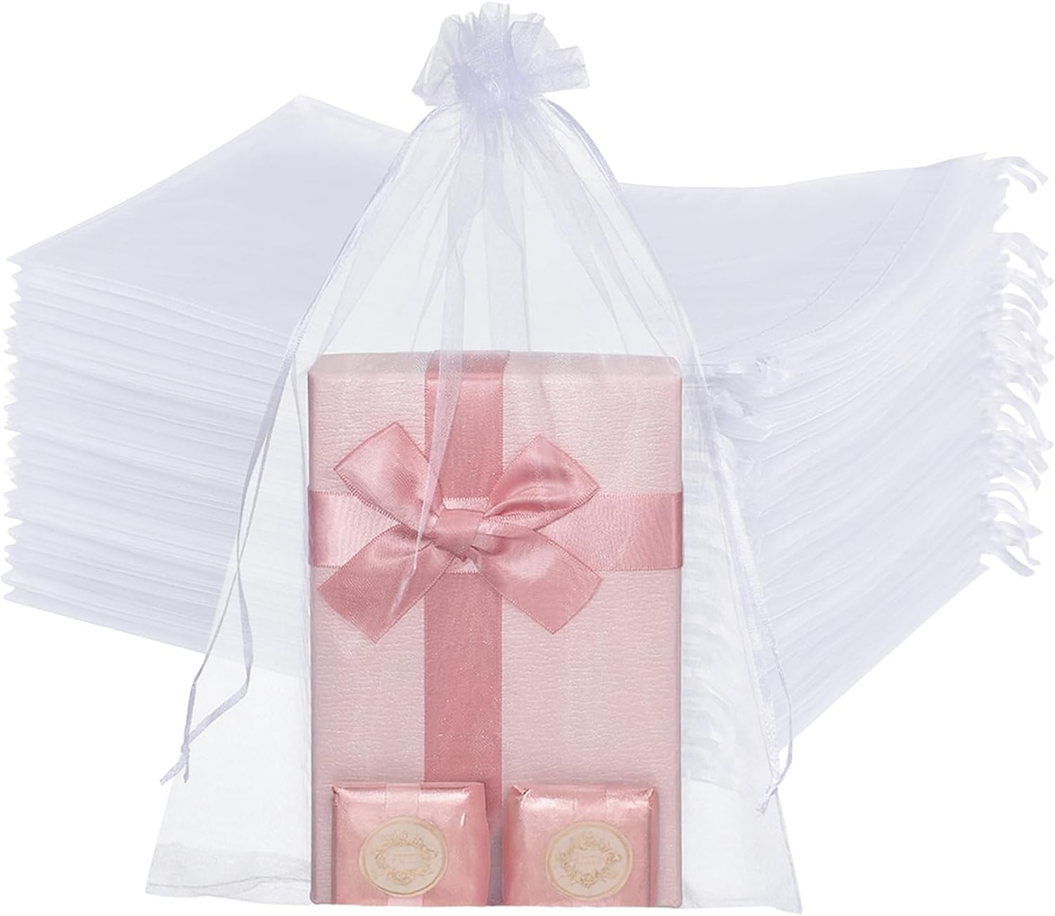 Xosjska 200 Pcs Large Organza Bags White 8 x 12 inch White-Organza Party Favor Packing Large Mesh Bags Wedding Mesh Goodie Bag-Whitely for Shower Party Favors Samples