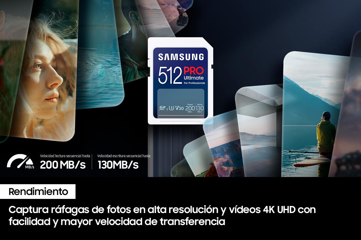 Samsung PRO Ultimate Tarjeta de Memoria SD, 256 GB, Lectura 200 MB/s, Escritura 130 MB/s, UHS-I, C10, U3, V30, 4K UHD, Para Smartphone, Dron o Cámara de Acción (MB-SY256S)