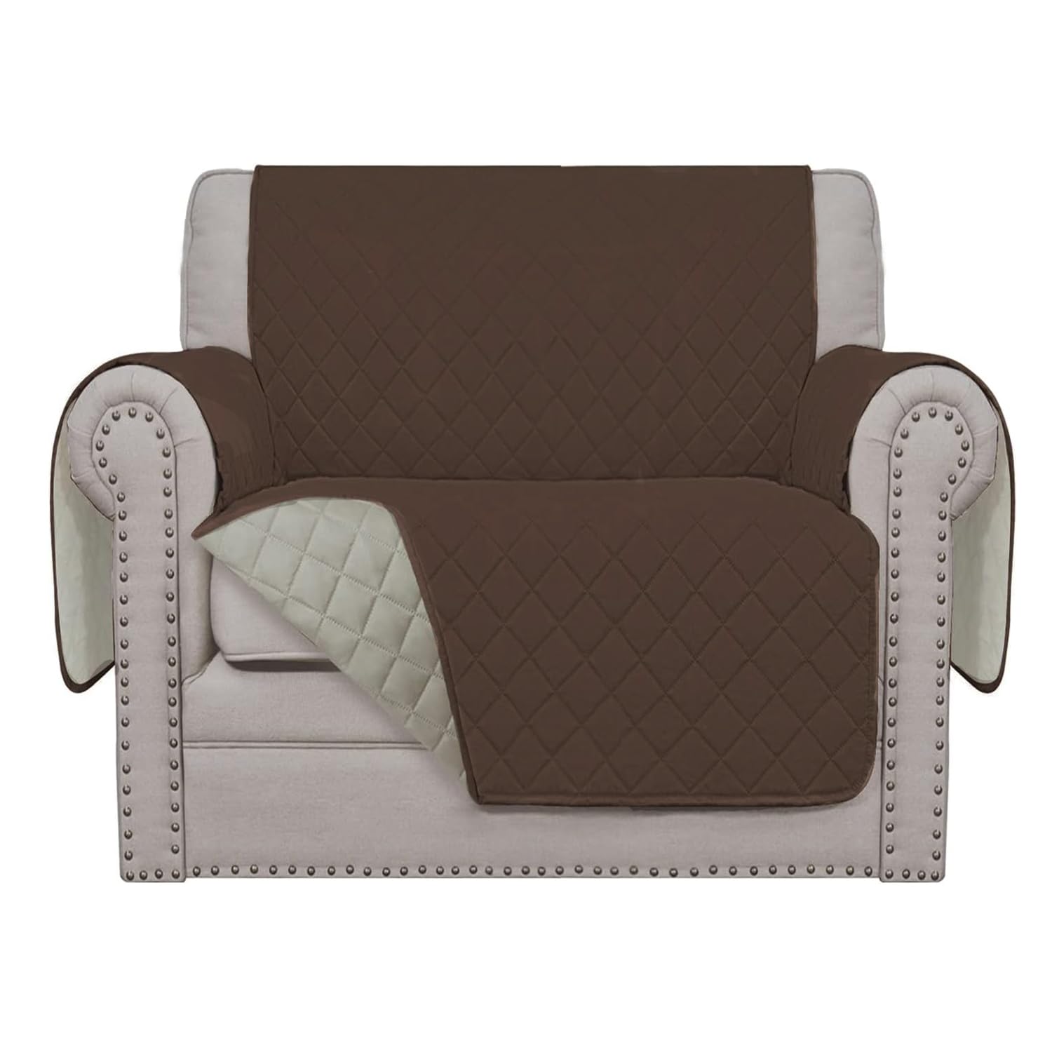 Sofa Slipcover Oversized Reversible Sofa Cover Water Resistant Couch Cover Furniture Protector Cover for Pets Dog (Armchair, Brown/White)