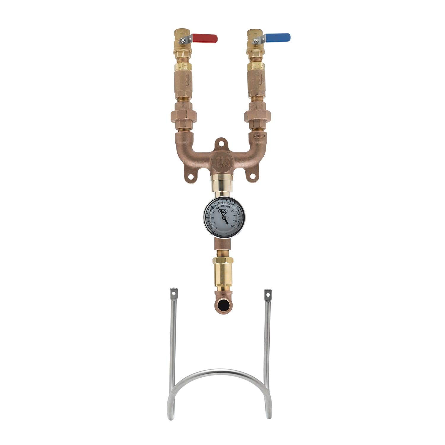 T&S Brass MV-0771-12N-BVT Washdown Station with Ball Valves, Hose Swivel, Thermometer, Hose Rack, 3/4"