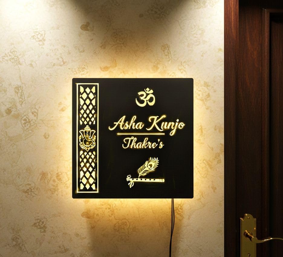 Customized LED Name Plate with Om Symbol and Ganesha Design, Backlit ...