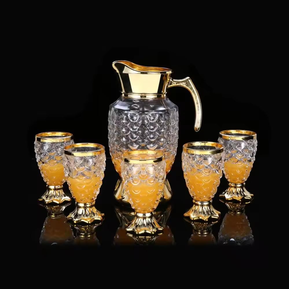 Image of Crystal Golden Water and Juice Glasses Set of 6 and Jug 1 piece Transparent, Glass and Jug Set for Dining Table,Party,Gift Set,All pourpse use Set of 1 (7 piece) (MT-7)