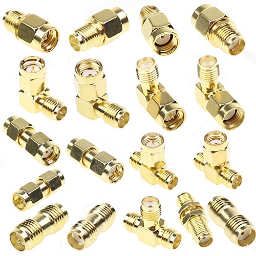 exgoofit SMA Connector Kits Set 18 in 1 Adapter SMA RP SMA Male and Female RF Coax Coupling Nut Barrel Connector Converter for WiFi Antenna/FPV Drone/Extension Cable