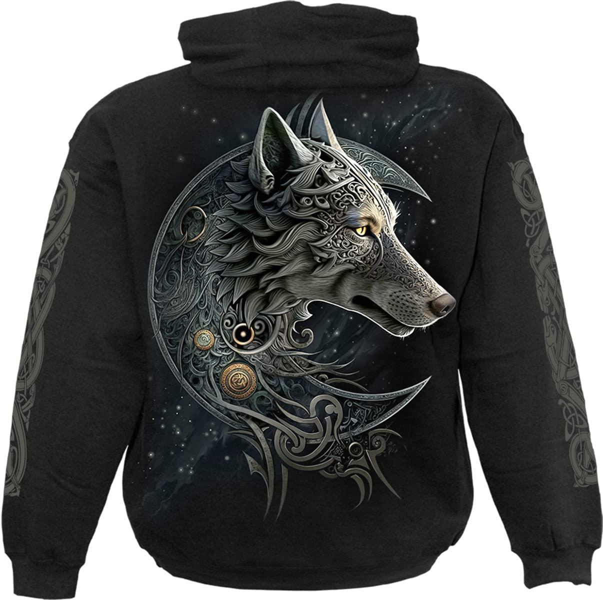 Spiral Celtic Wolf Hombre Sudadera con Capucha Negro Regular