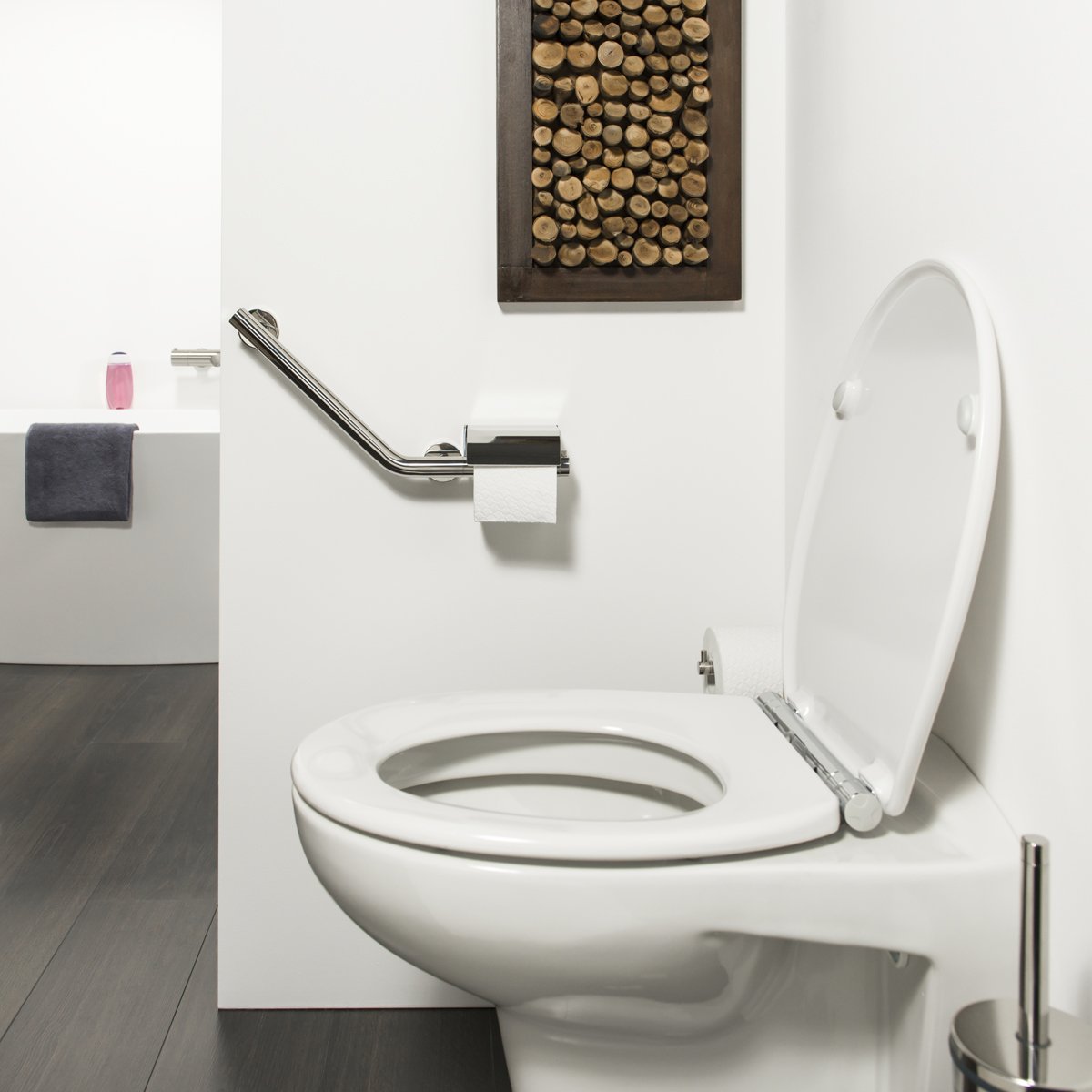 Tiger Boston Comfort & Safety Asidero de Baño con Portarrollos, Acero Inoxidable Pulido, Izquierdo