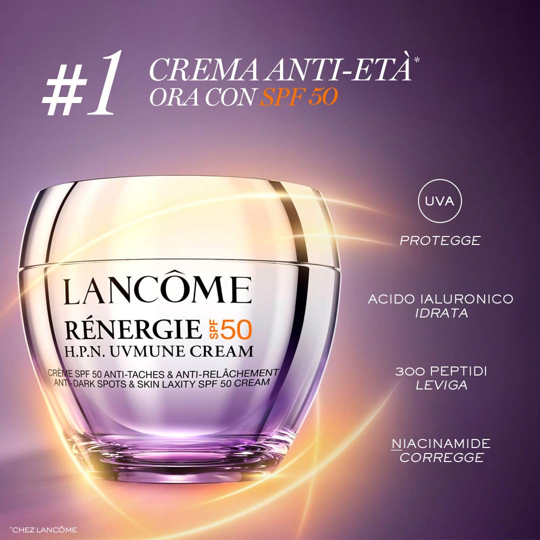 Lancôme - Rénergie Crème H.P.N. UVMUNE SPF 50 - Crema Solare Antietà - Trattamento Anti Macchie Viso, Collo e Fronte - Elevata Sensorialità - Tecnologia Brevettata - 30ml