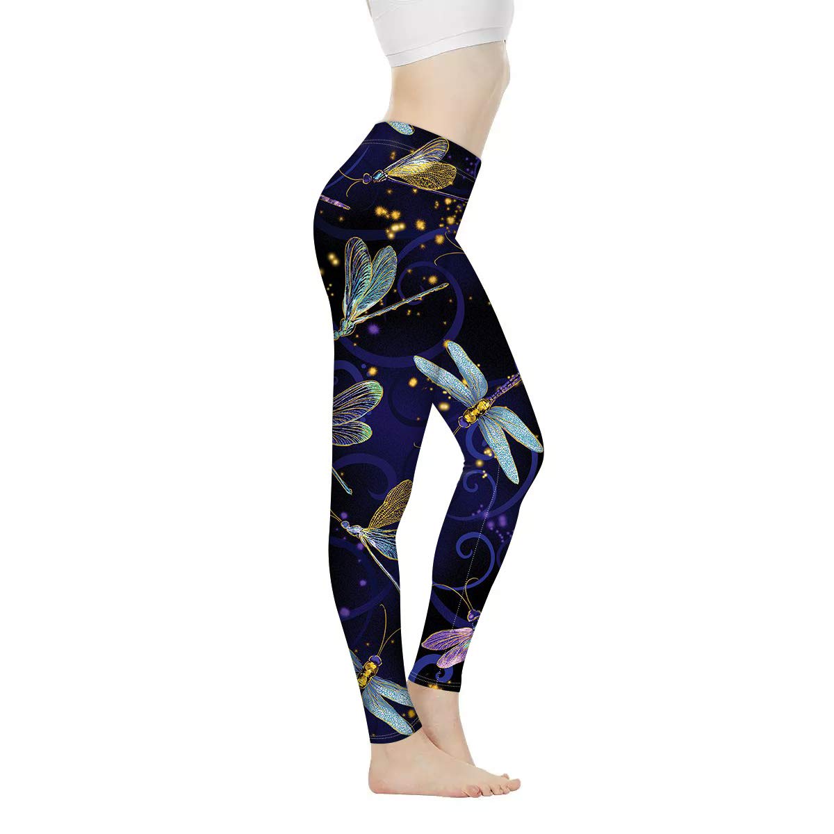 Biyejit Women's Galaxy Dragonfly Workout Yoga Pants, Athletic Jumpsuit, Gym Dance Workout Leggings For