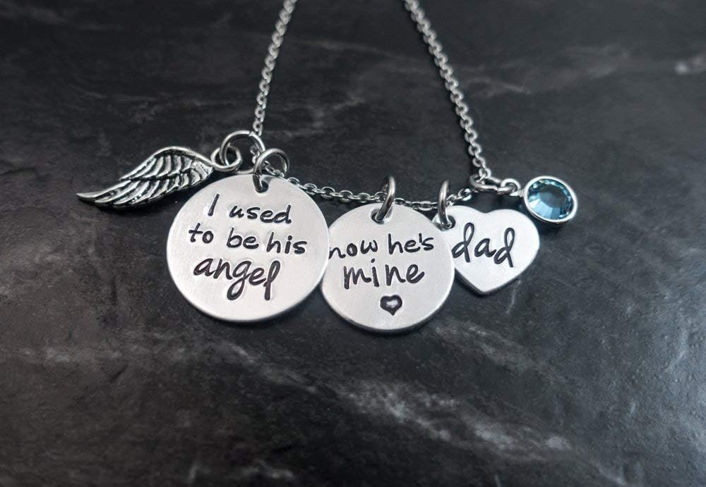 Dad Loss Necklace Father Memorial Jewelry Personalized I Used To Be His Angel in Memory of Sympathy Gift