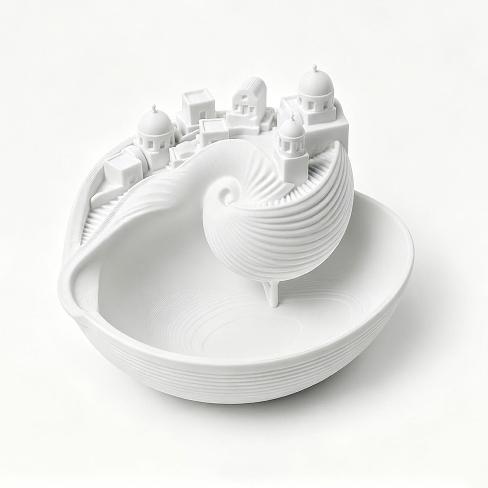 Santorin Coastal Seashell Catchall Bowl, 3D Printed PLA Trinket Organizer Dish, Greek Island Style Holder for Keys Coins Jewelry, Ornament for Entryway Table Dresser Nightstand, Father's Day (White)