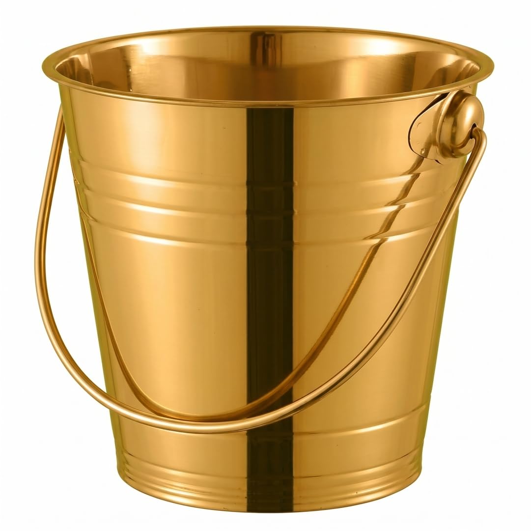Xweptuy Wine Bucket, 2l Stainless Steel Ice Bucket Thickened Champagne Wine Tub with Ergonomic Handles for Parties, Bars or Ktv, Gold