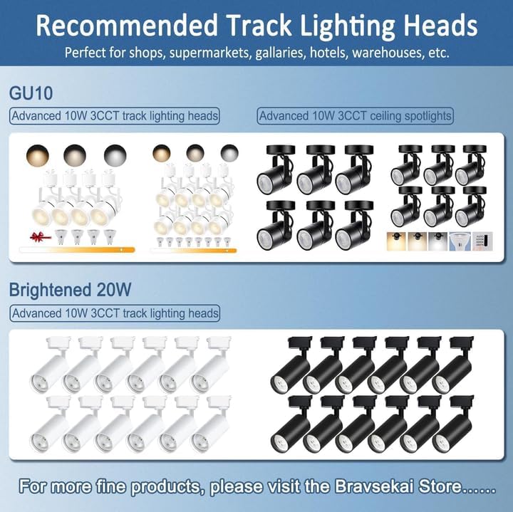 White H Track Lighting Rails & Accessories Kit with Dimmer Switch, 120V 13FT White Track Rails with Floating Canopy, L, I and T Connectors for H Type LED Track Lighting Fixtures