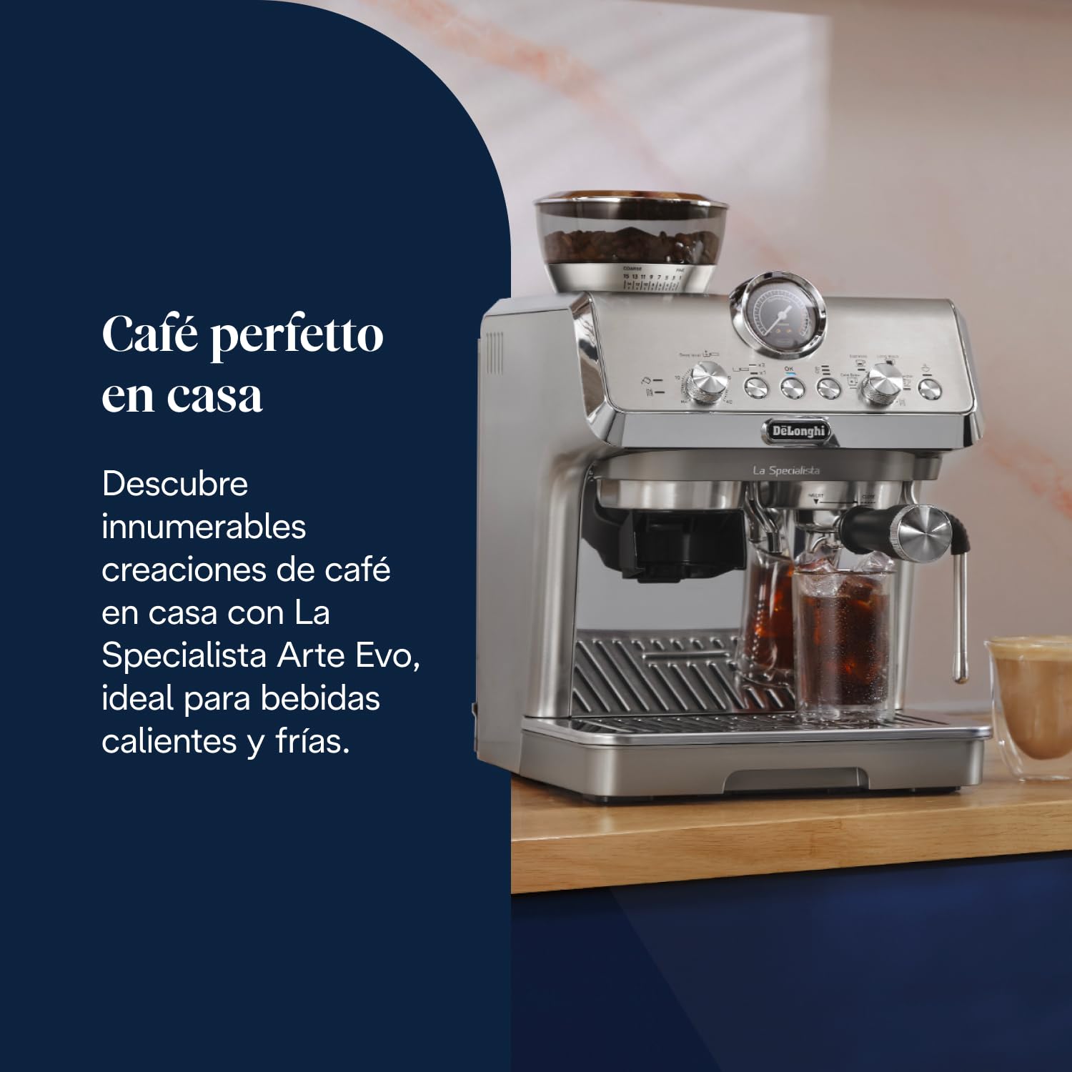 De'Longhi La Specialista Arte Evo EC9255.M, Máquina Café Espresso con Bomba, Función Cold Brew, Boquilla Espumadora de Leche Profesional, Tecnología con Sensor de Molienda, Incluye Kit Barista, Metal