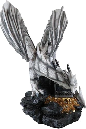 Miniatura 2 de Ebros Gift Gran estatua de dragón de nube blanca de 20 pulgadas de largo con joyas secretas, cofre del tesoro, druida, guardián enano, calabozos y