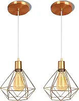 Pendentes Luminárias de Teto Aramado Diamante Dourado Kit 2