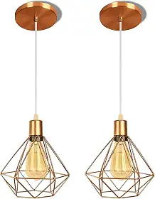 Pendentes Luminárias de Teto Aramado Diamante Dourado Kit 2