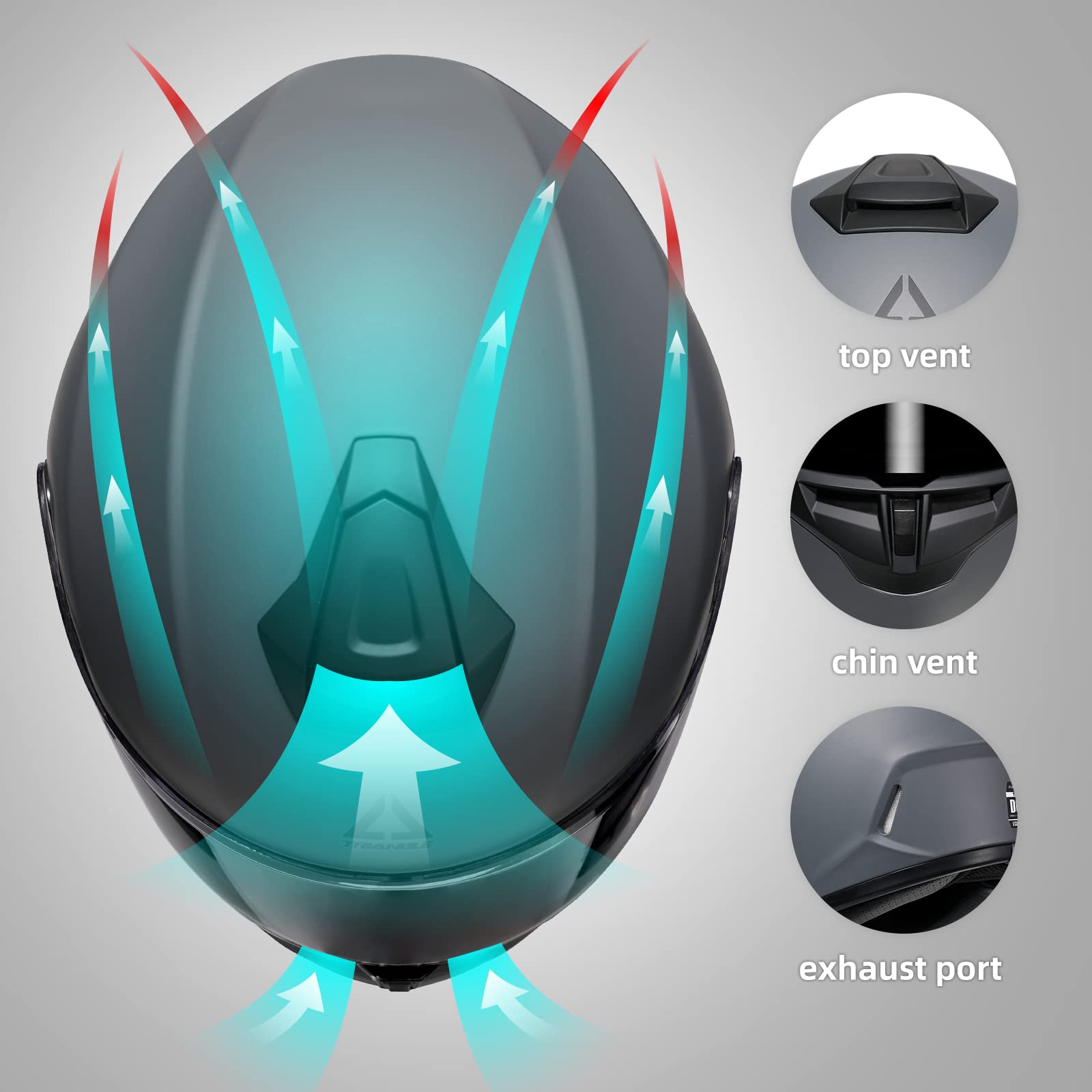 TRIANGLE Full Face Motorcycle Helmets Street Bike Helmet for Men with Extra Clear Visor DOT Approve (X-Large, Matte Gray)