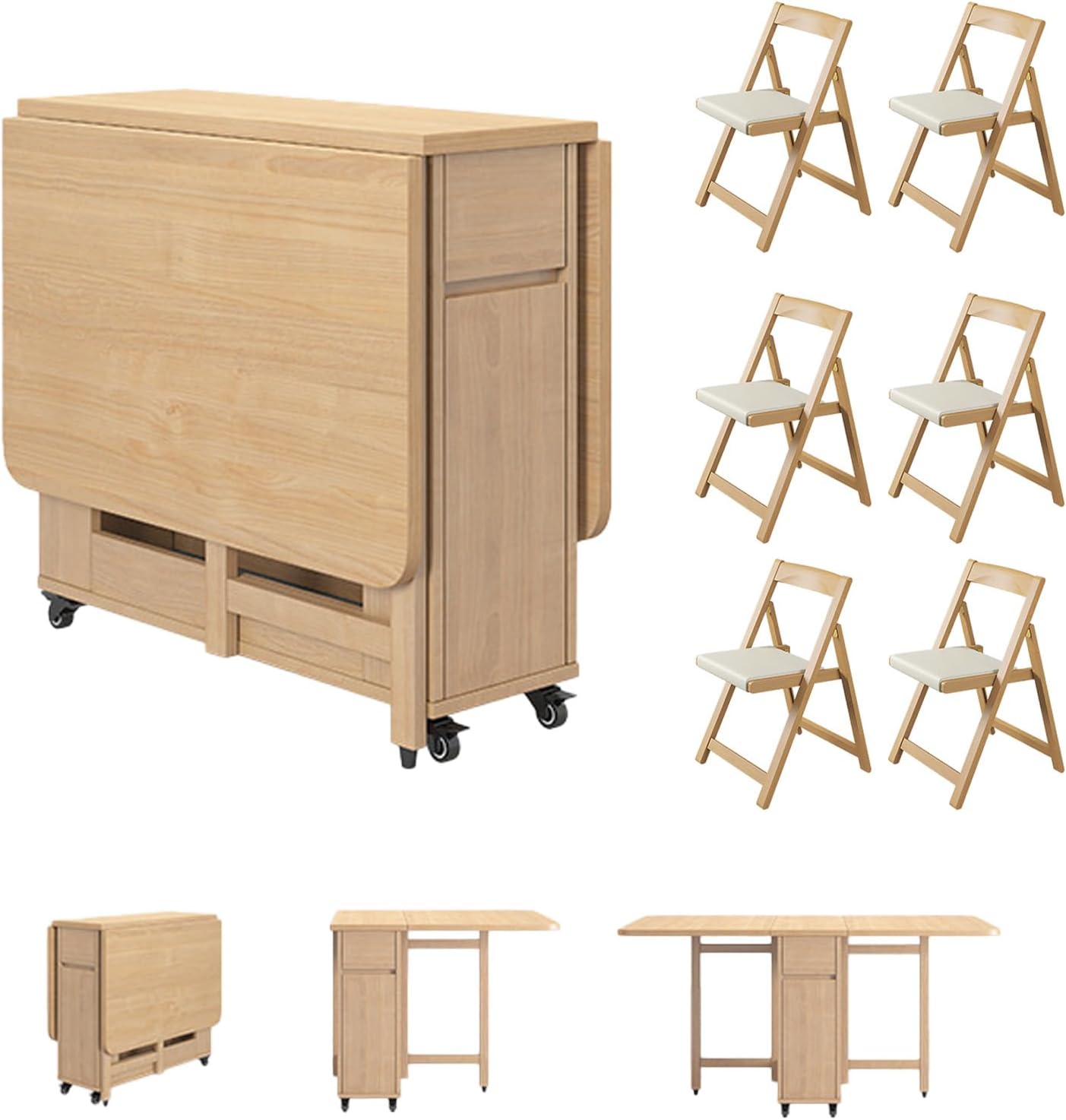 Amazon.com - TDVFGDF Folding Dining Table with Chairs, Solid Wood Foldable Dining Table and ...