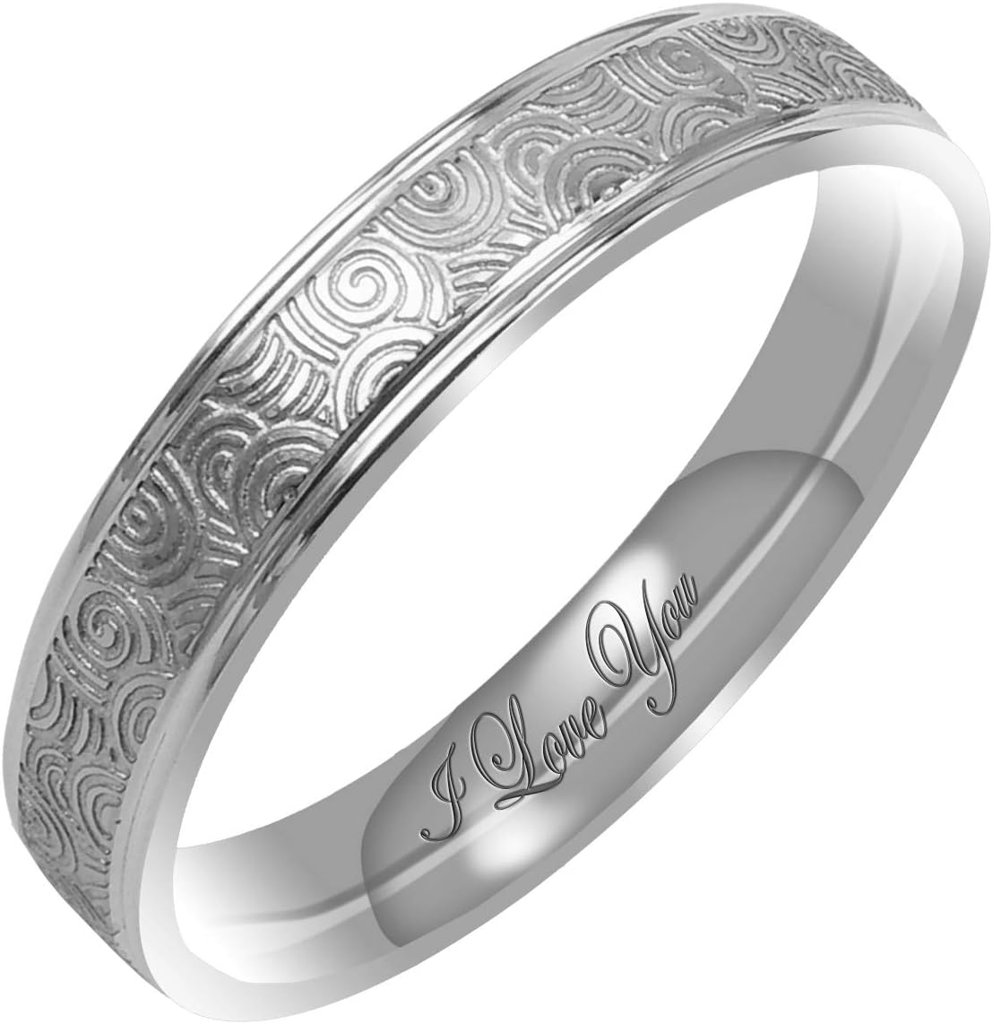 Everstone Women's Matte & Brushed 4MM & 6MM Flat Promise Ring Wedding Bands Titanium Ring Color: Platinum Engraved I Love You