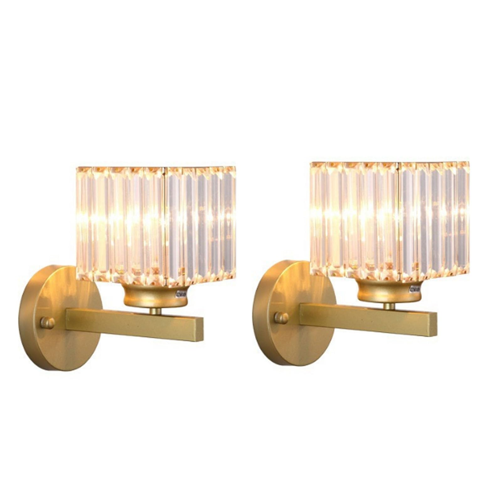FZQSXAZU 2 Pack Modern Crystal Gold Wall Light Sconce,E27 Lamp,Wall Lighting Fixtures for Bedside Bedroom Living Room(Color:Gold Square)