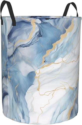 Miniatura 2 de Cesta circular con estampado de mármol blanco y azul, impermeable, cesta organizadora de lavandería, con asas para ropa, juguetes, tamaño mediano