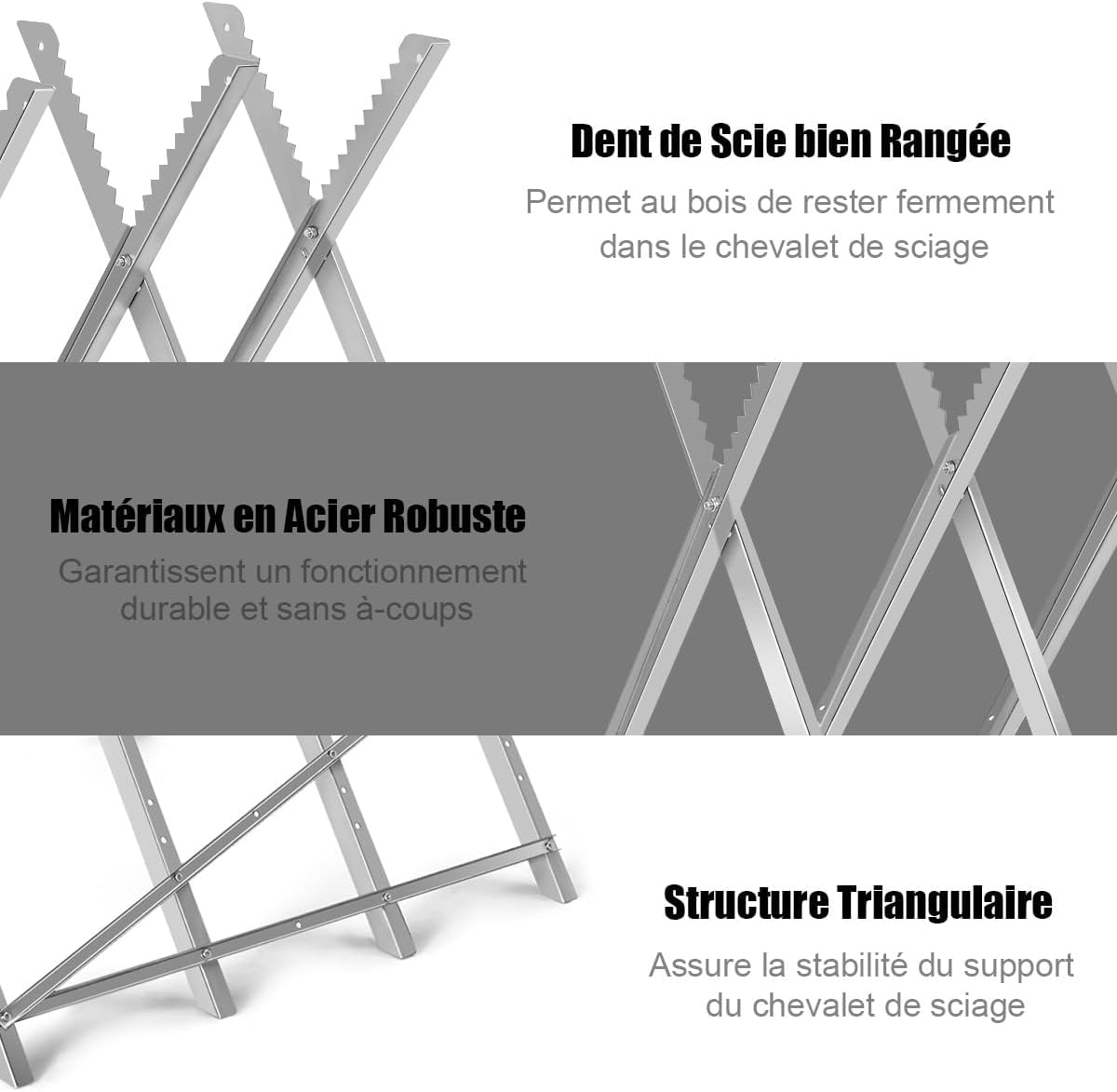GYMAX Chevalet de Scie Pliable, Support de Coupe Tréteau de Sciage en Métal Robuste avec Dents de Scie Crantées, Chevalet de Tronçonnage Léger, Capacité de Poids 100 KG, pour Couper le Bois