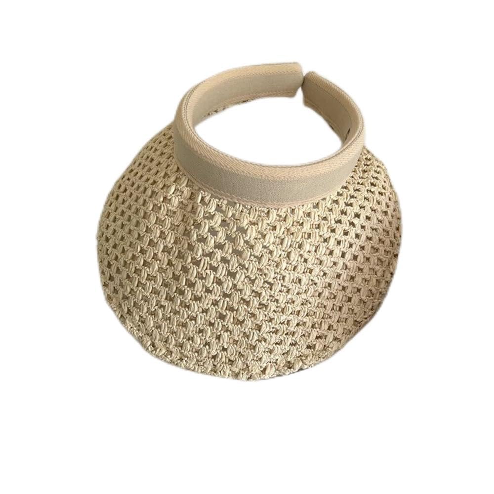 Visera de Paja para Mujer Sombrero for el Sol for Mujer, Sombrero de Copa Hueco for Playa y Vacaciones en la para Sombreado al Aire Libre