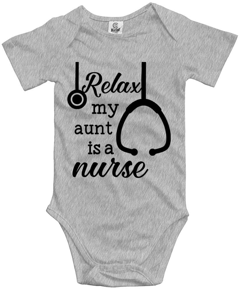 Poemsimai Relax My Aunt is A Nurse Cute Toddler Rompers Unisex Baby Short Sleeve Bodysuit D-Gray