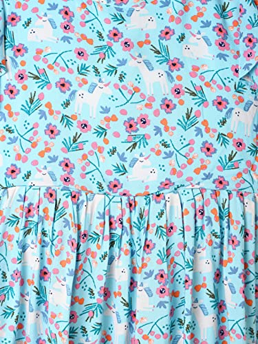 Image of UrbanMark Junior Girls Rayon Floral Printed Cap Sleeves Dress with Stylised Ruffles -Light Blue