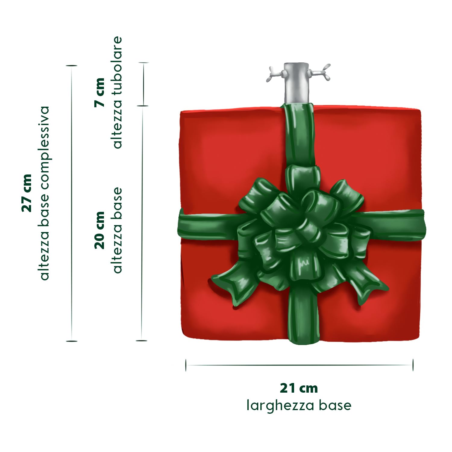 Nataland Base Pacco Regalo per Albero di Natale Dipinta A Mano, Supporto Decorativo Robusto e Stabile Alto 27 Cm con Aggancio Universale per Alberi Fino A 210 cm