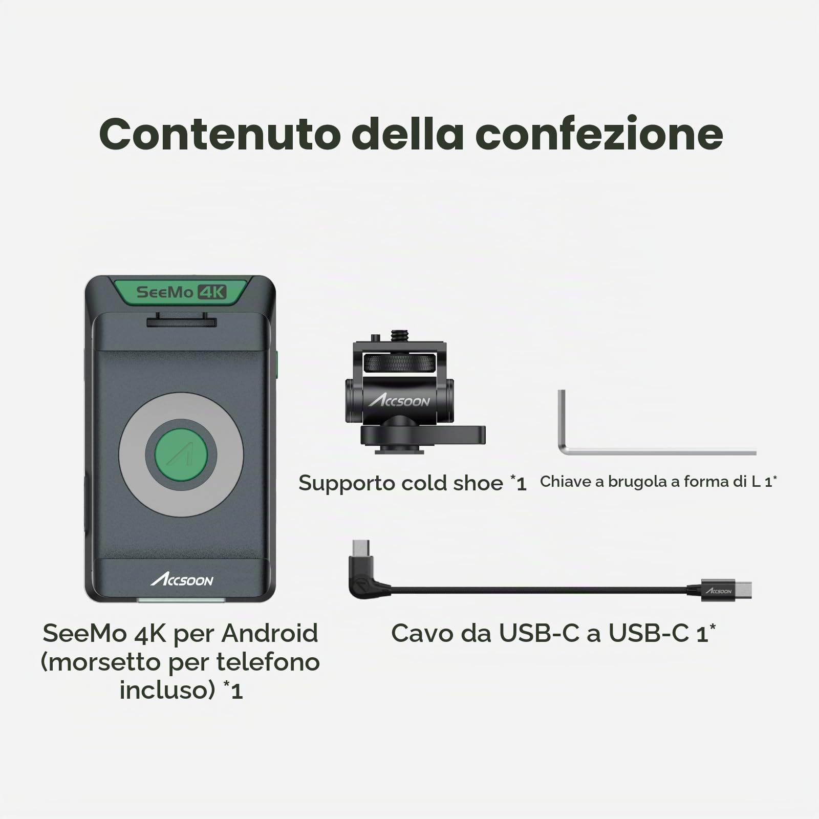 Accsoon SeeMo 4K per Android, dispositivo di registrazione e streaming video 4K HDMI portatile, codificatore H.264, uscita USB-C, monitoraggio live, supporto LUT, alimentazione a batteria