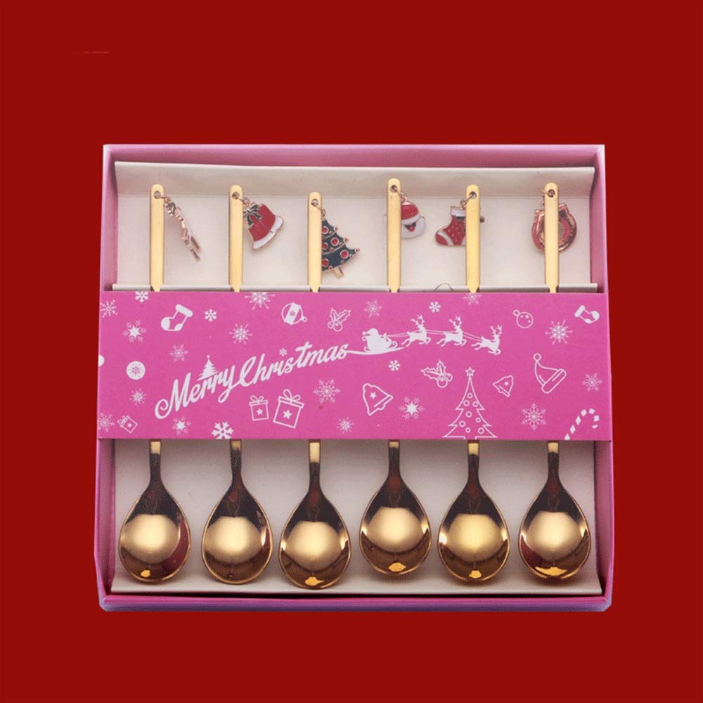 Loffel Löffel Set Weihnachts Edelstahl-Set Gold überzogenen Kaffeelöffel Dessertlöffel Rühren Kleine Löffel (Color : B)