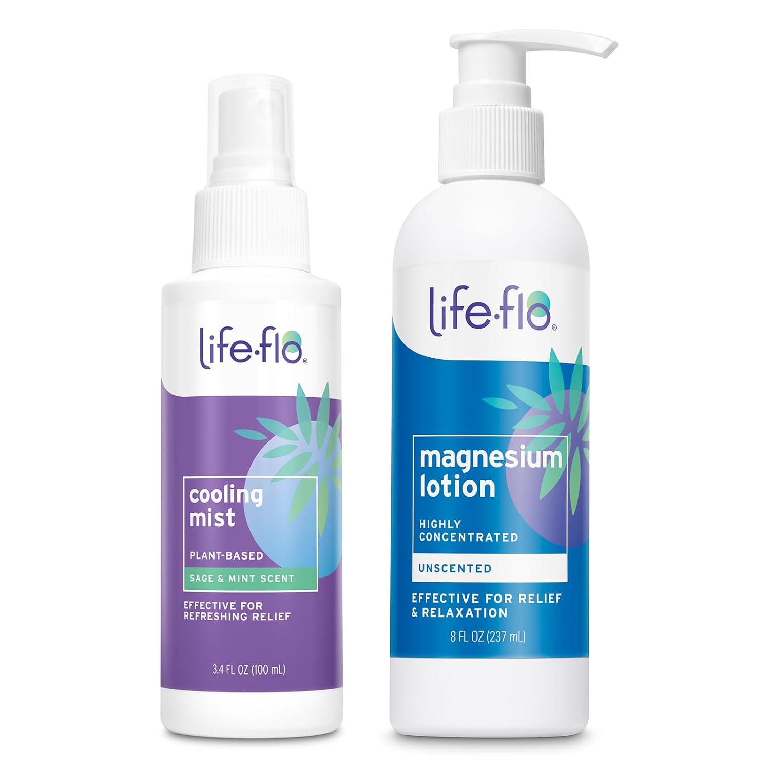 LIFE-FLO Magnesium Body Lotion and Cooling Mist Bundle - Unscented Lotion w/Magnesium Chloride Relaxes, Soothes Muscles and Joints, Refreshing Body Mist Cools Hot Flashes, 60-Day Guarantee, 8oz/3.4oz