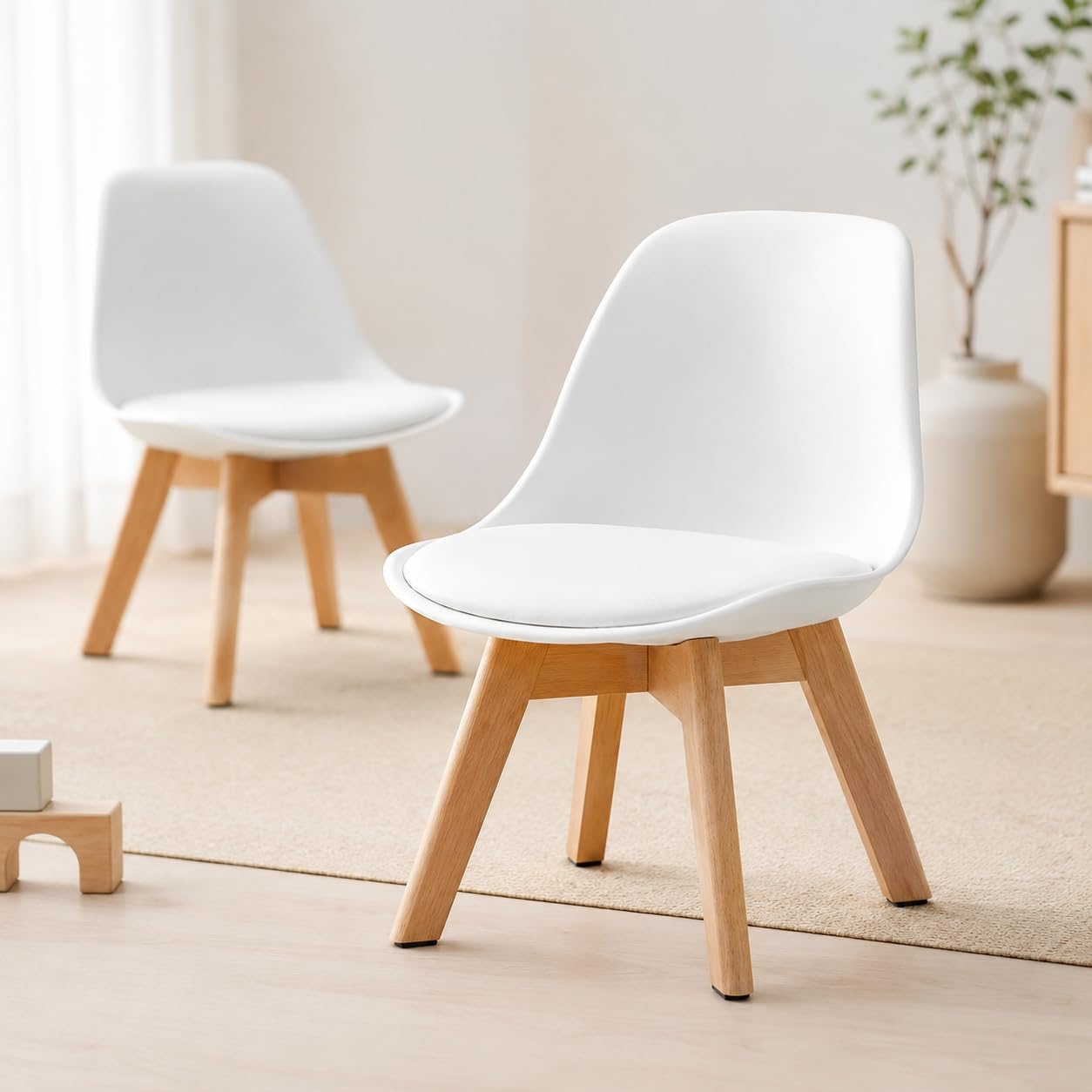 EGGREE Chaises pour Enfants, Pieds en Bois, Hauteur du siège 33 cm, chaises avec Dossier, siège pour Enfants,Blanc