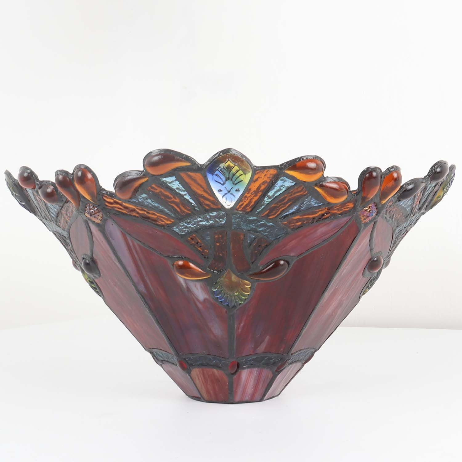 Bieye S10681 Tiffany Style Stained Glass Baroque Lampshade (13-inch Wide 42mm Opening Red)