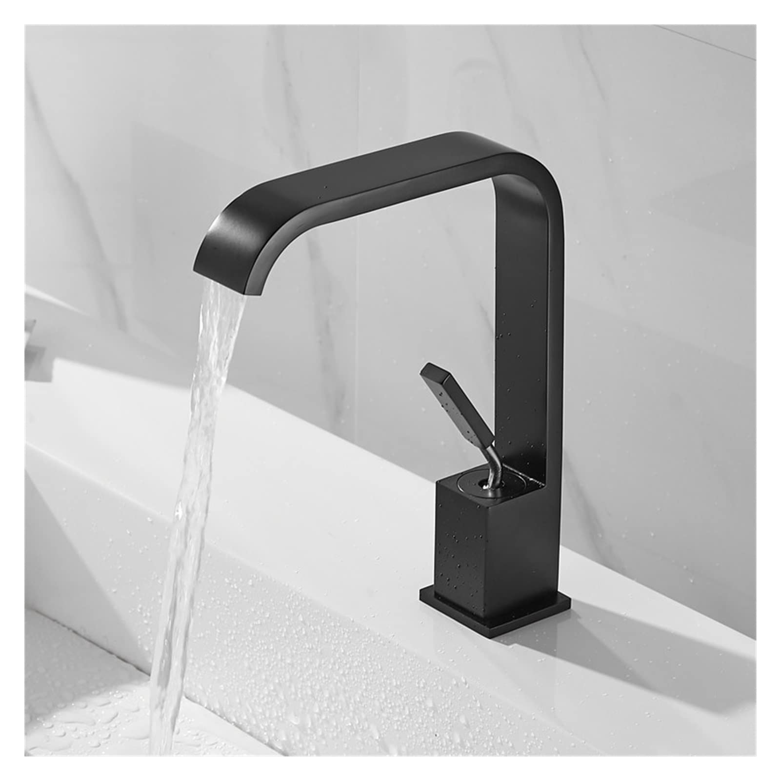 Flexible Swivel Tap, Basin Faucet Modern Bathroom Mixer Tap Black/White Wash Basin Single Handle Hot and Cold Waterfall(Nero)