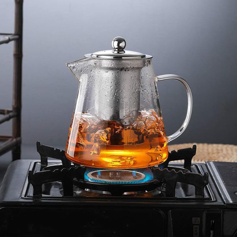 Image of ANKUL Glass Kettle Teapot with Removable Infuser & Lid & Handle, 750ml Glass Tea Kettle Stovetop Safe, Great for Loose Leaf Tea, Blooming Tea, Tea Bags & Fruit Infused Water (Ankul - 04)